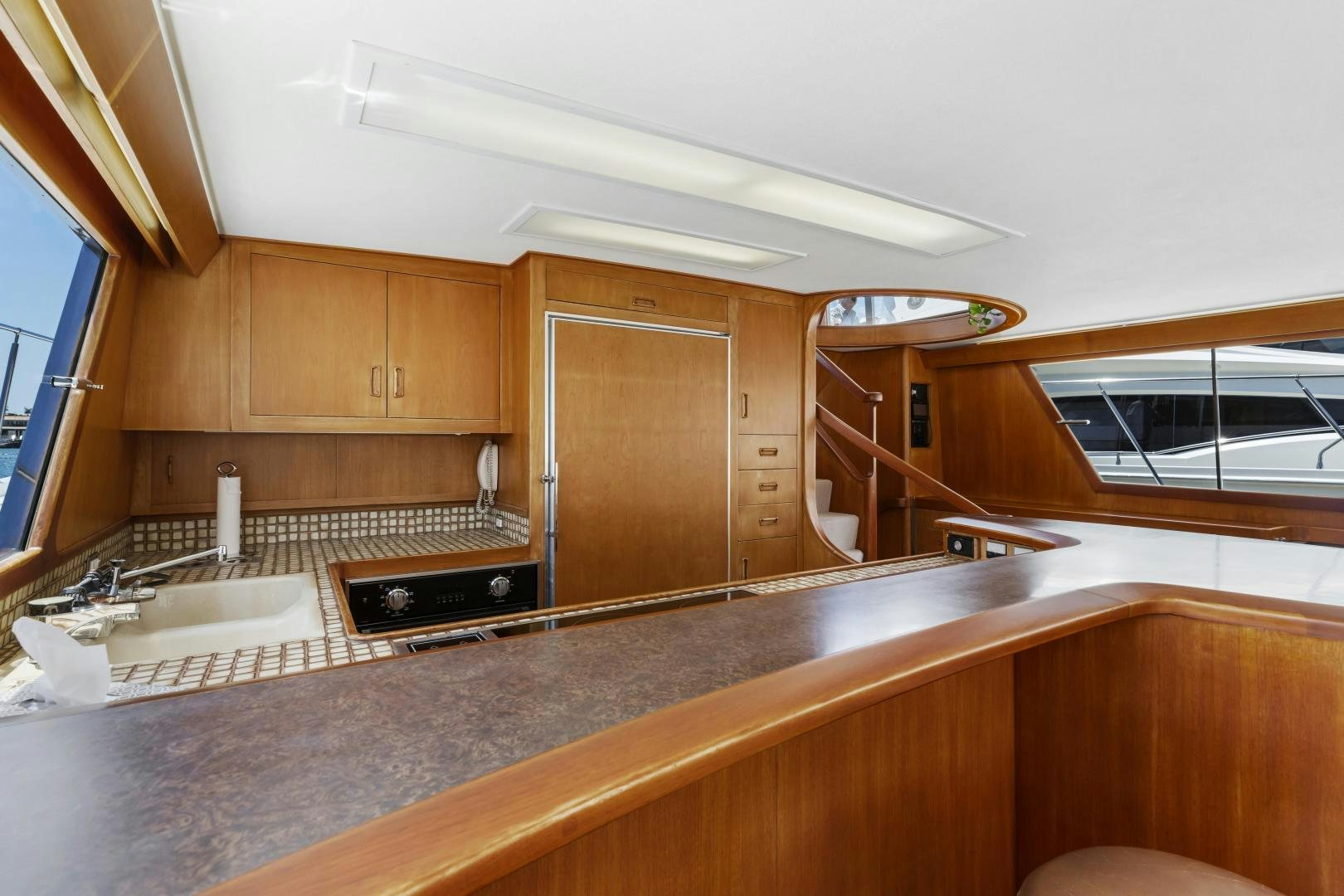 a kitchen with a large countertop aboard DON JUAN Yacht for Sale