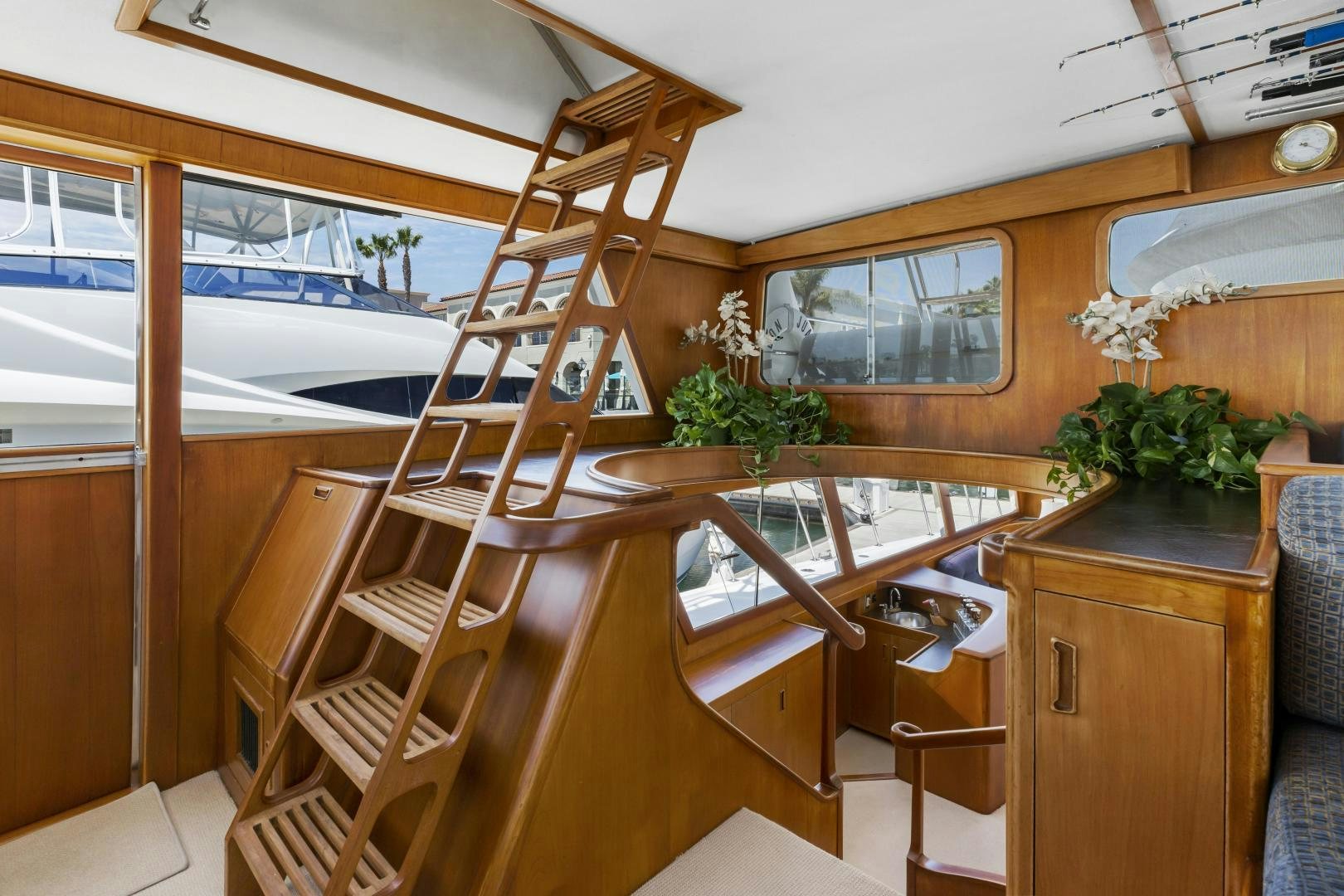 a wooden staircase in a house aboard DON JUAN Yacht for Sale