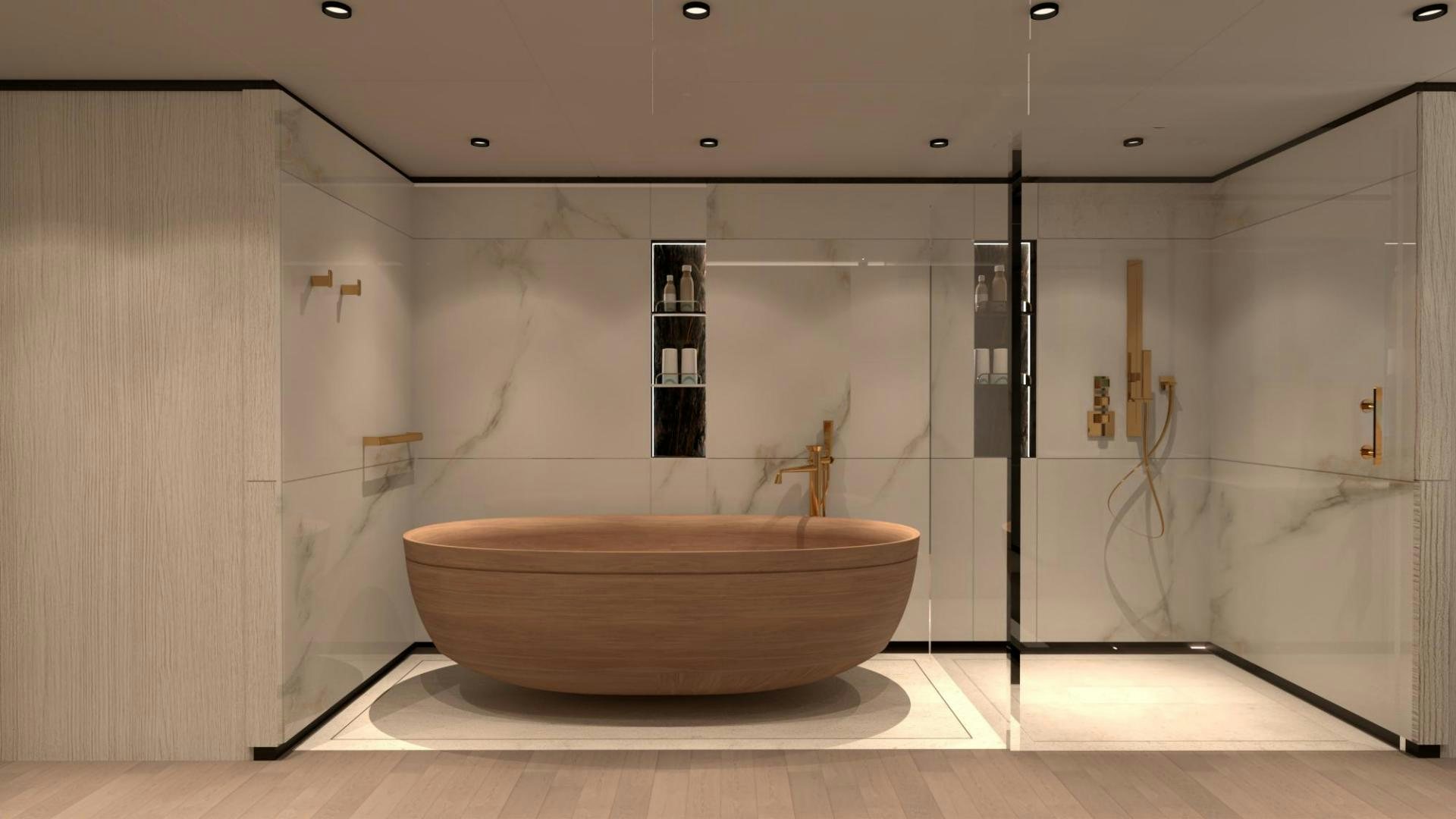 a large bathroom with a large tub aboard WIDER 170 Yacht for Sale