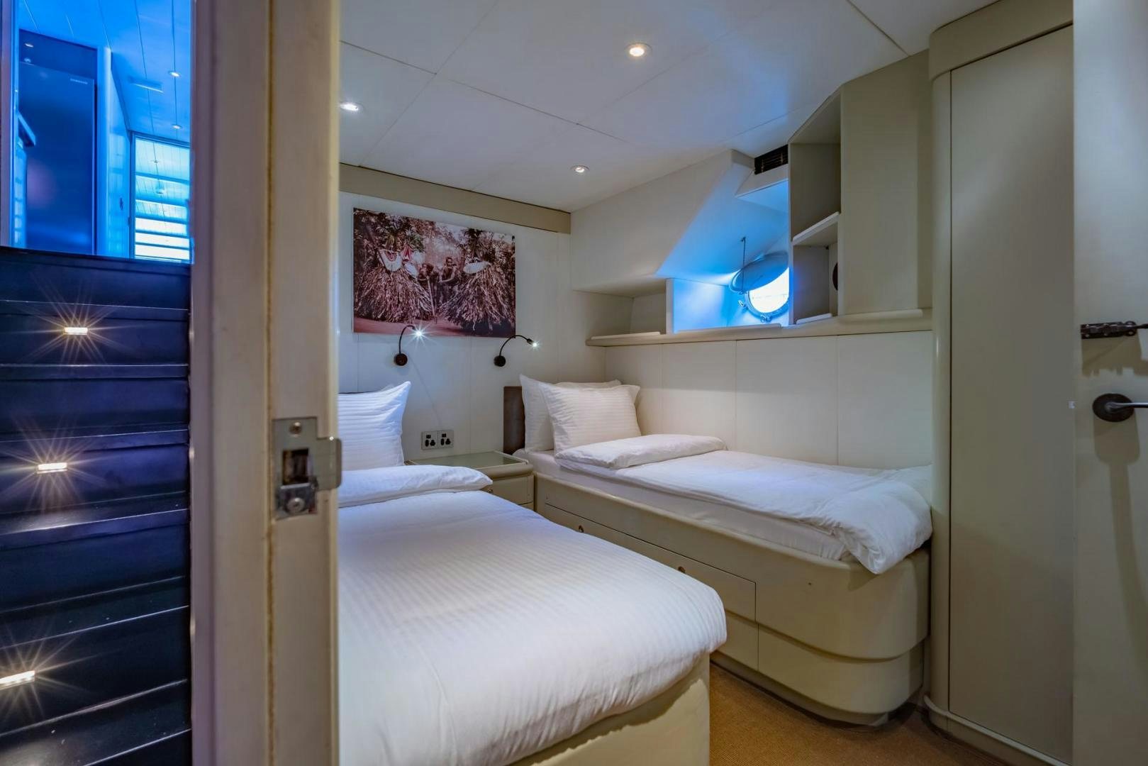 a room with two beds aboard DOUBLEYOU Yacht for Sale