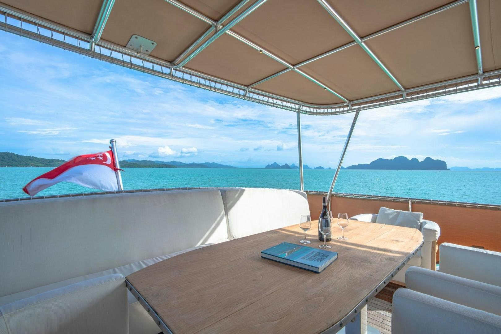 a table with a phone on it aboard DOUBLEYOU Yacht for Sale