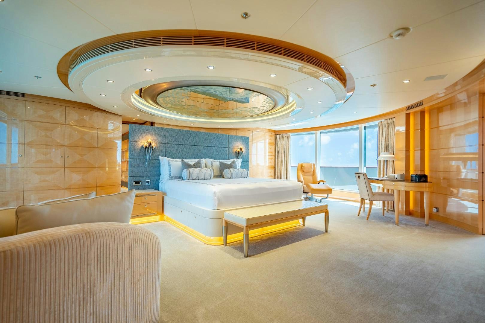 a large living room with a large open floor plan aboard SOUTH Yacht for Sale