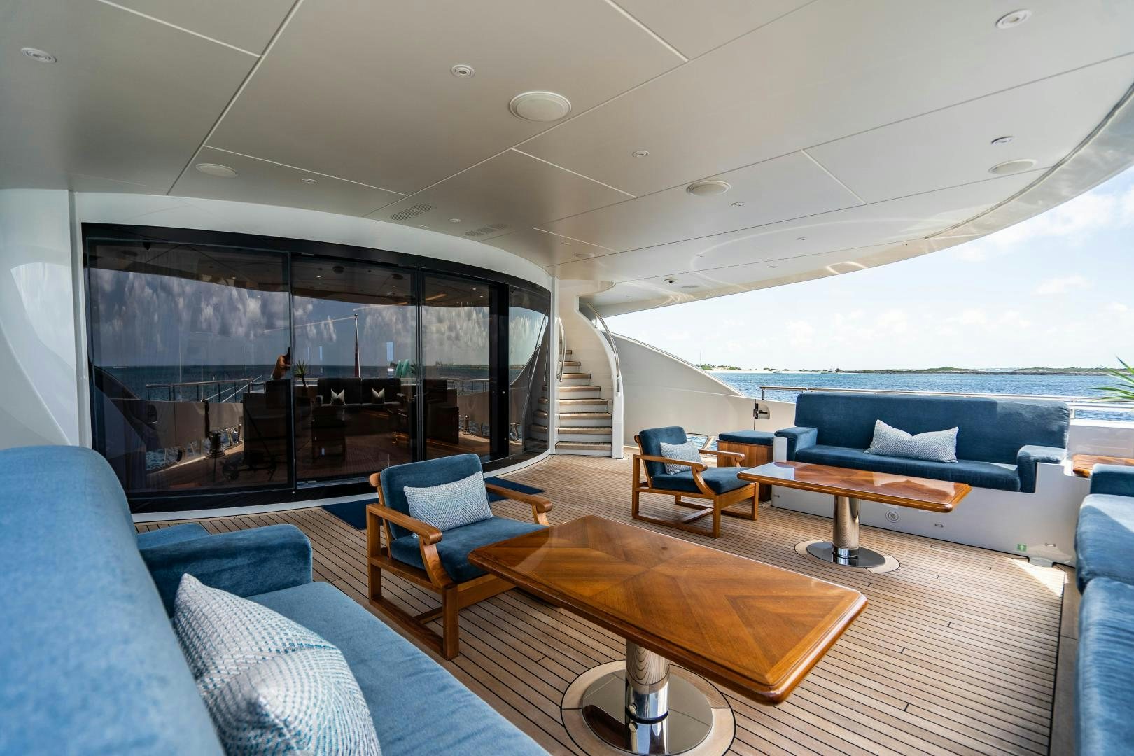 a living room with a large window aboard SOUTH Yacht for Sale