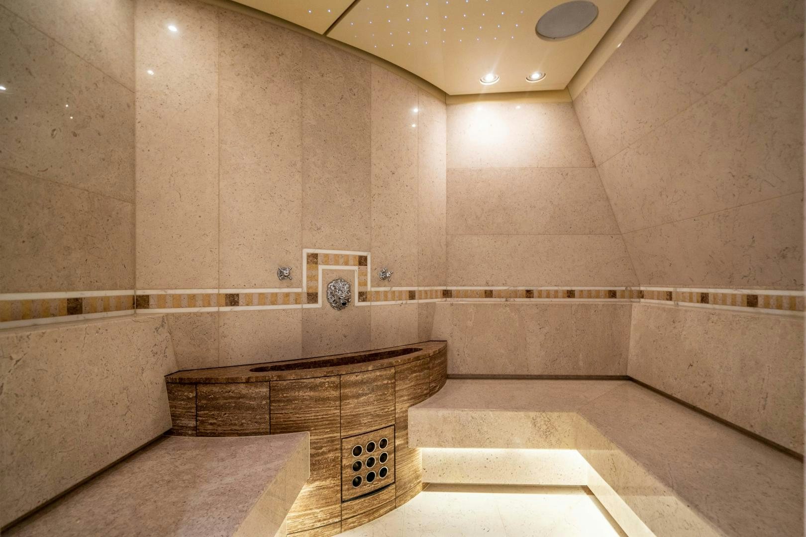 a large marble bathroom aboard SOUTH Yacht for Sale