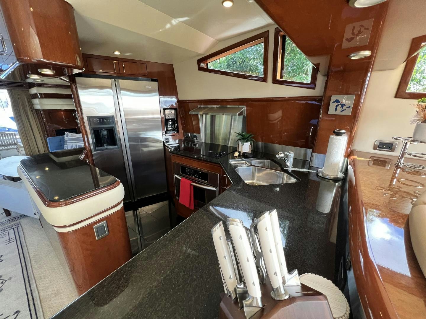 a kitchen with a large island aboard Casablanca II Yacht for Sale