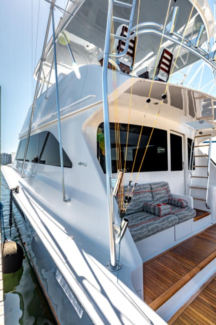 a large boat with a bed aboard MISS PAULA V Yacht for Sale