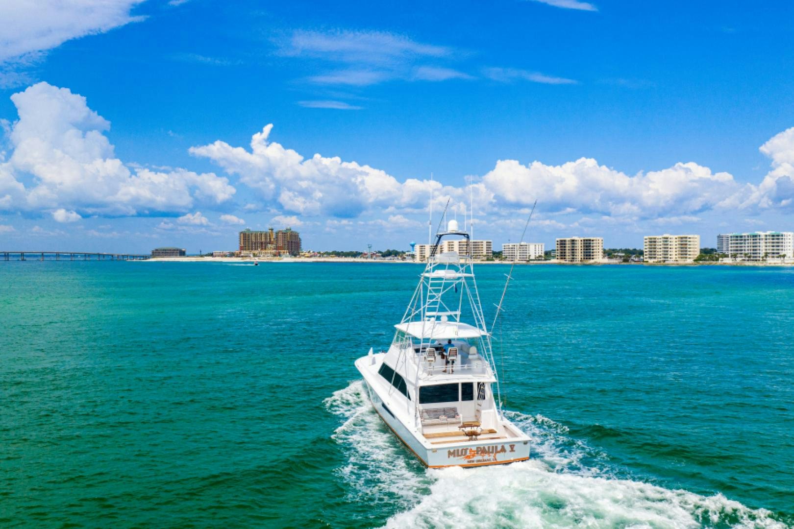 a boat in the water aboard MISS PAULA V Yacht for Sale