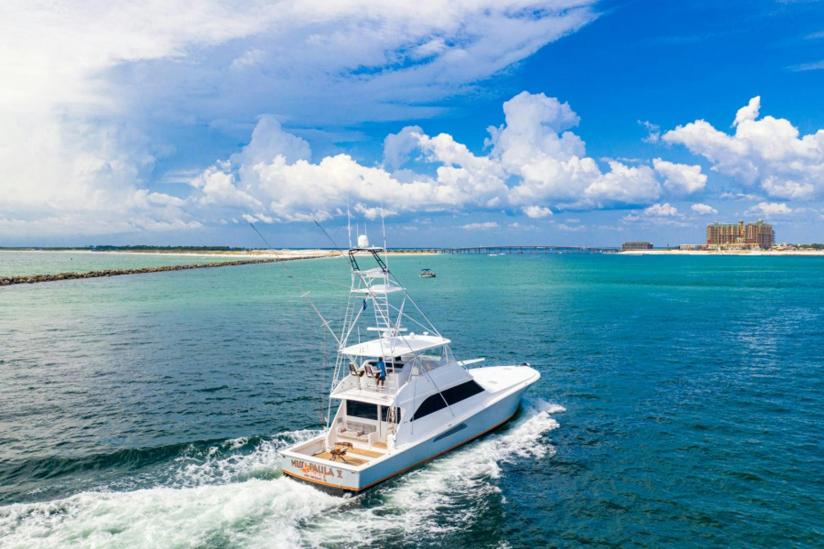 a boat in the water aboard MISS PAULA V Yacht for Sale