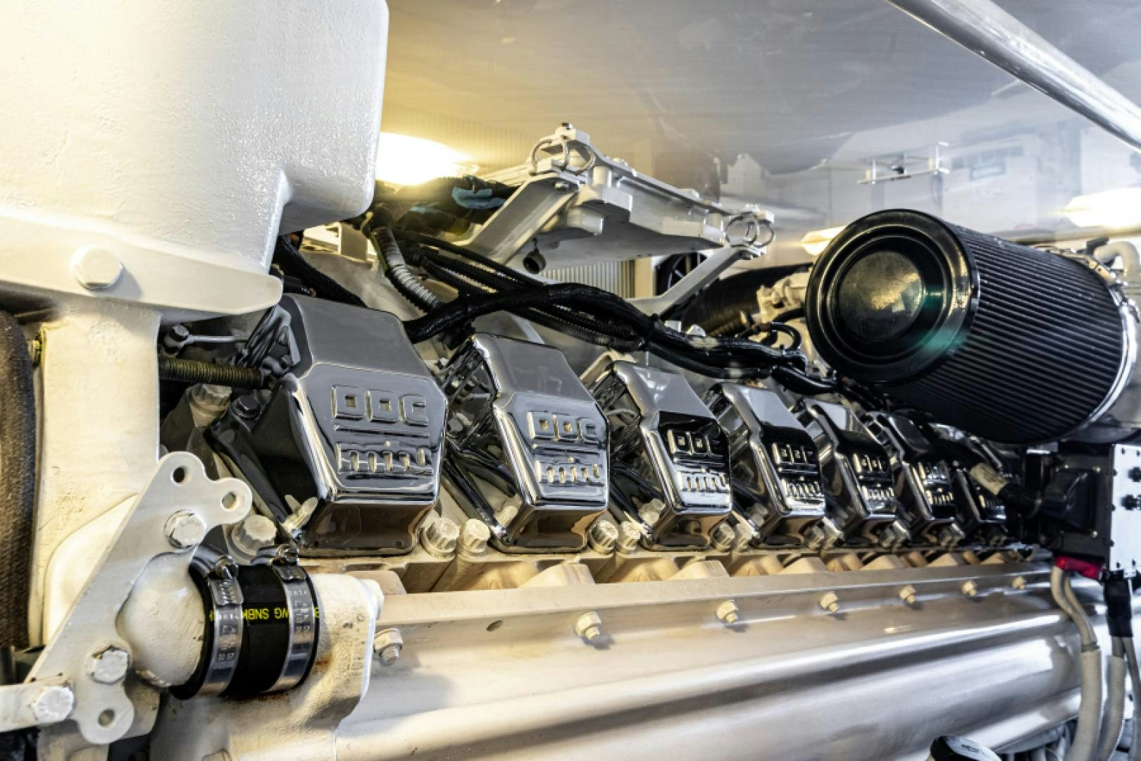 the inside of a car aboard MISS PAULA V Yacht for Sale