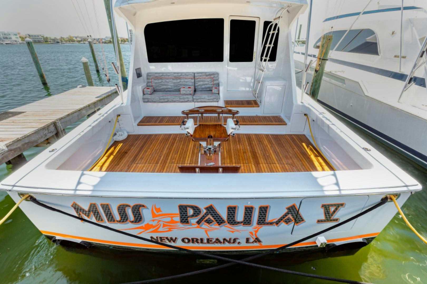 a boat on the water aboard MISS PAULA V Yacht for Sale
