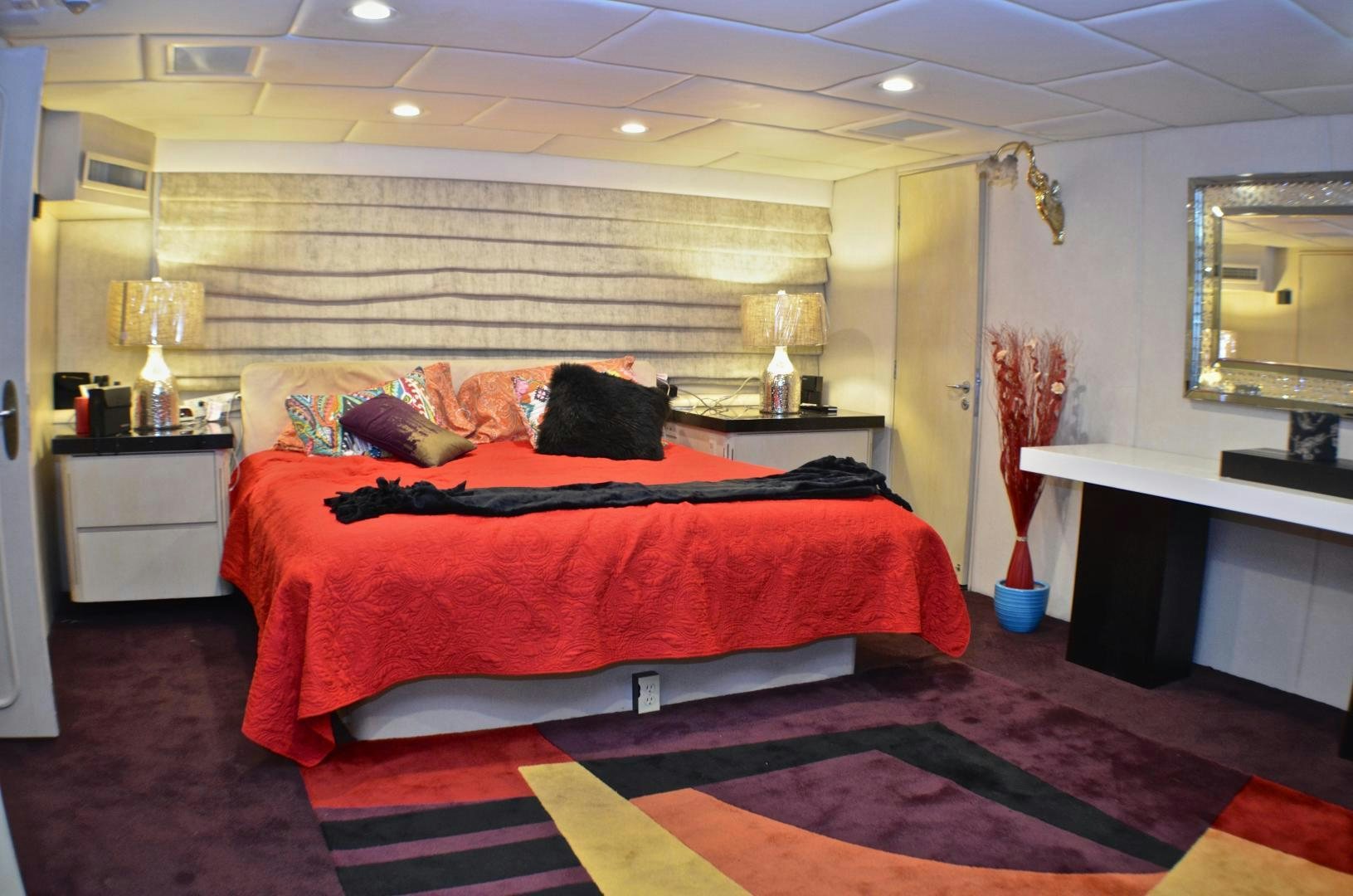 a bed in a room aboard AUDACITY Yacht for Sale