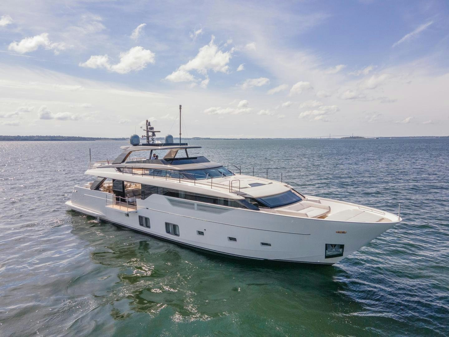 a white boat in the water aboard OUR ALEPH Yacht for Sale