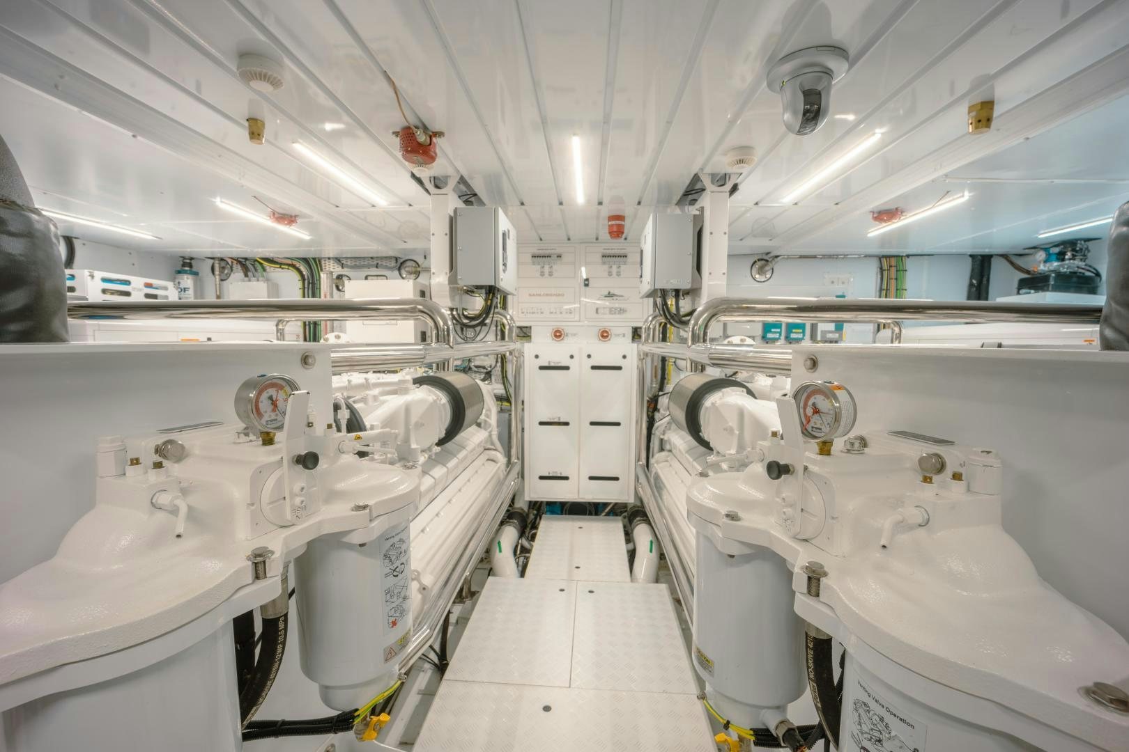 a room with several white sinks aboard OUR ALEPH Yacht for Sale