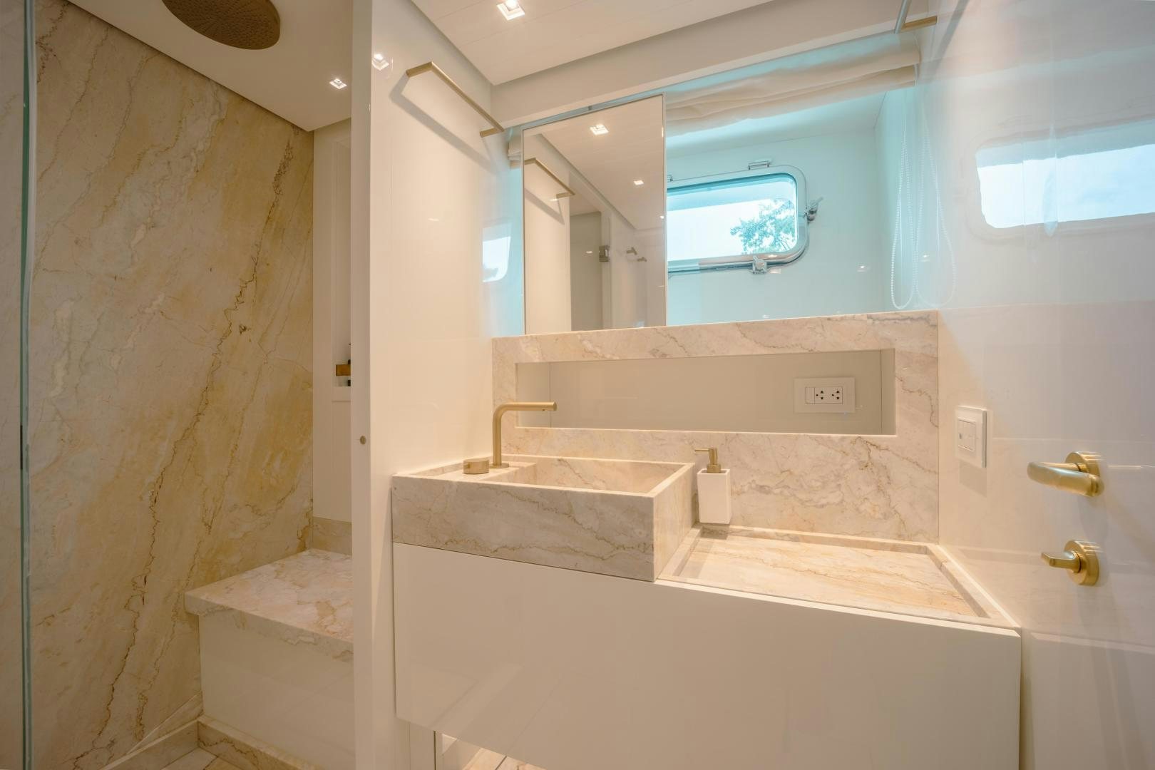 a bathroom with a marble counter aboard OUR ALEPH Yacht for Sale