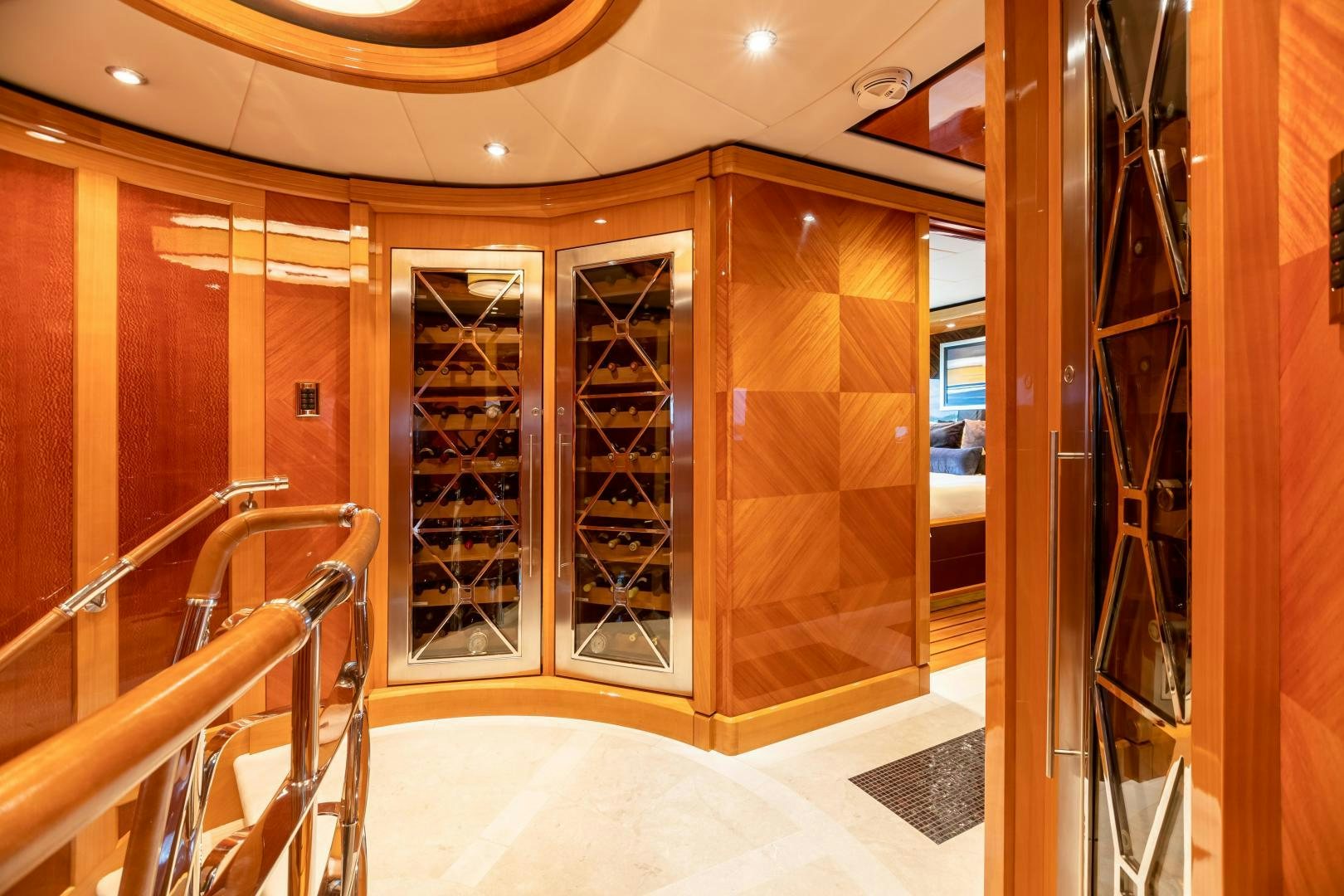 a room with glass doors aboard IMPROMPTU Yacht for Sale