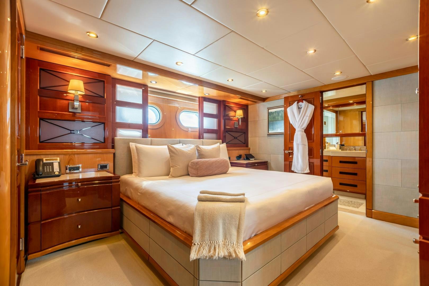 a bed in a room aboard IMPROMPTU Yacht for Sale