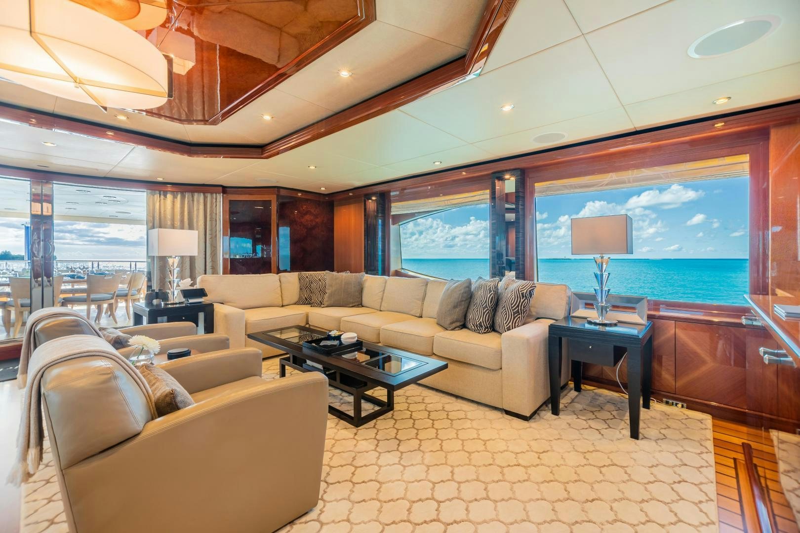 a living room with a large window aboard IMPROMPTU Yacht for Sale