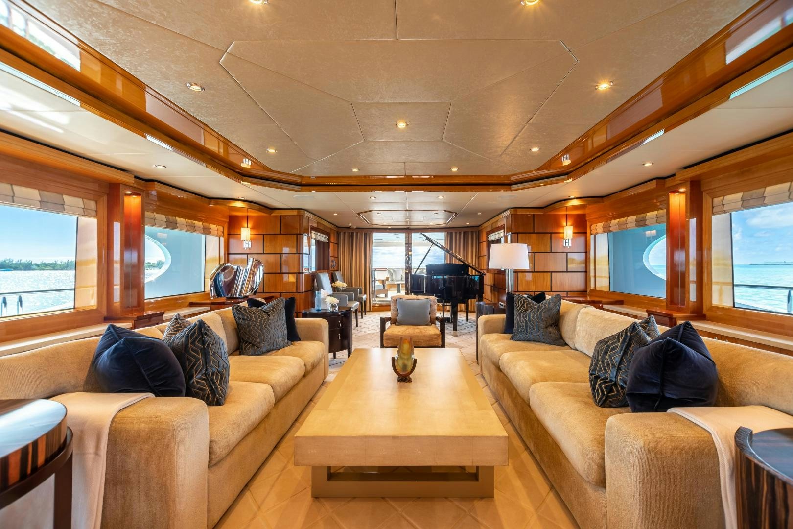 a living room with a large window aboard IMPROMPTU Yacht for Sale
