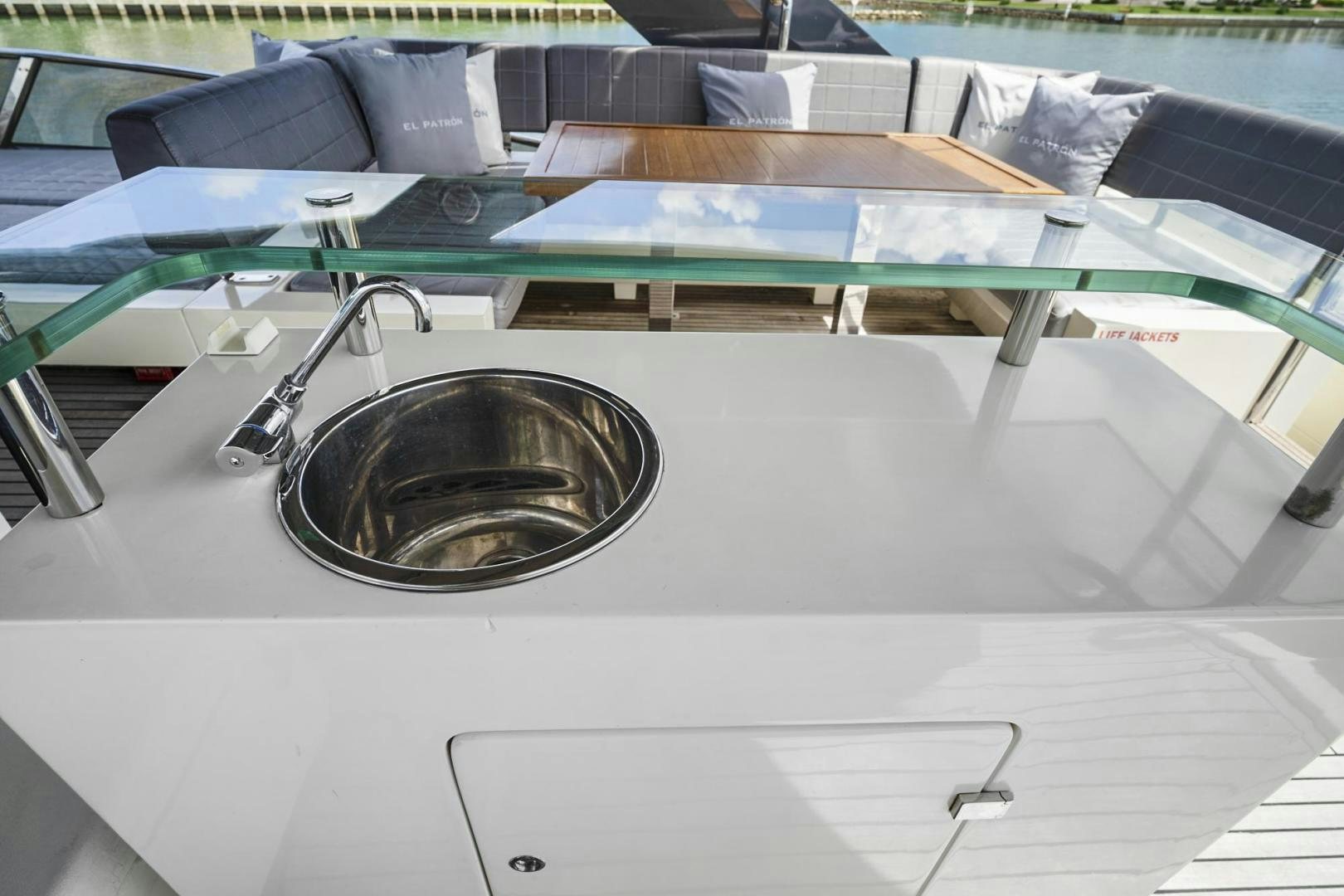 a close-up of a table aboard EL PATRON Yacht for Sale