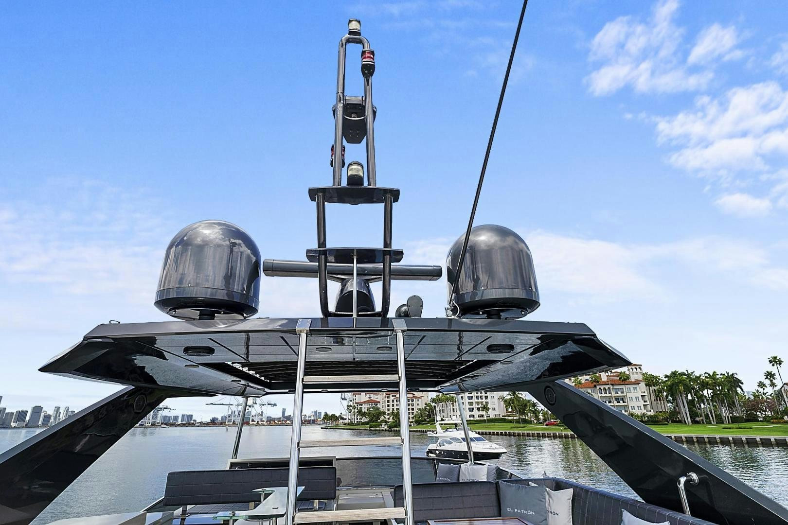 a metal structure with a satellite dish on top aboard EL PATRON Yacht for Sale