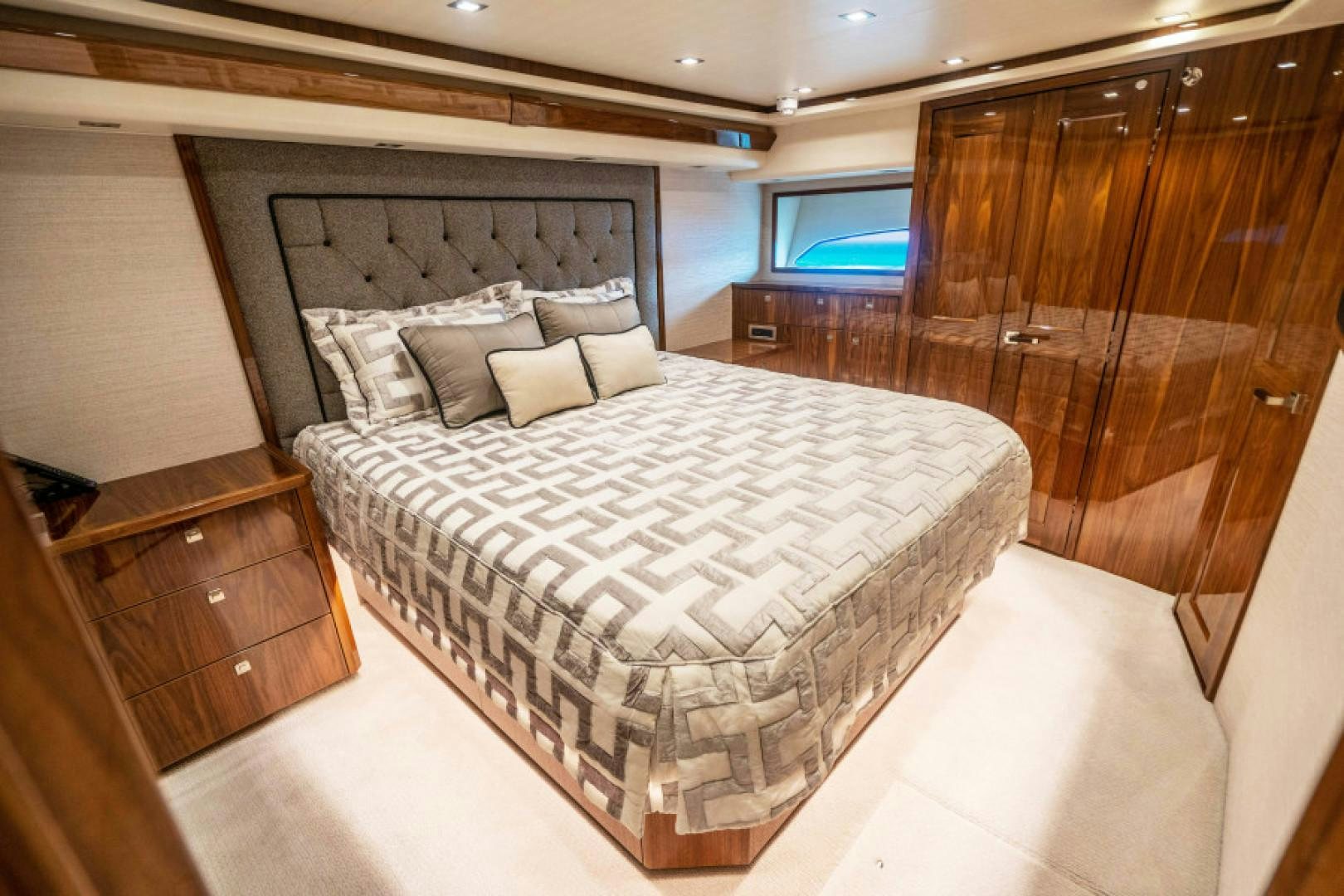 a bed in a room aboard TIKI BAR Yacht for Sale