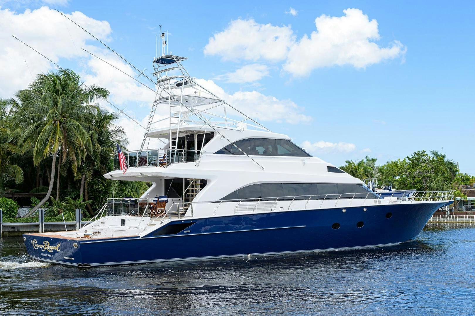 a large white yacht aboard THE CROWN ROYAL Yacht for Sale
