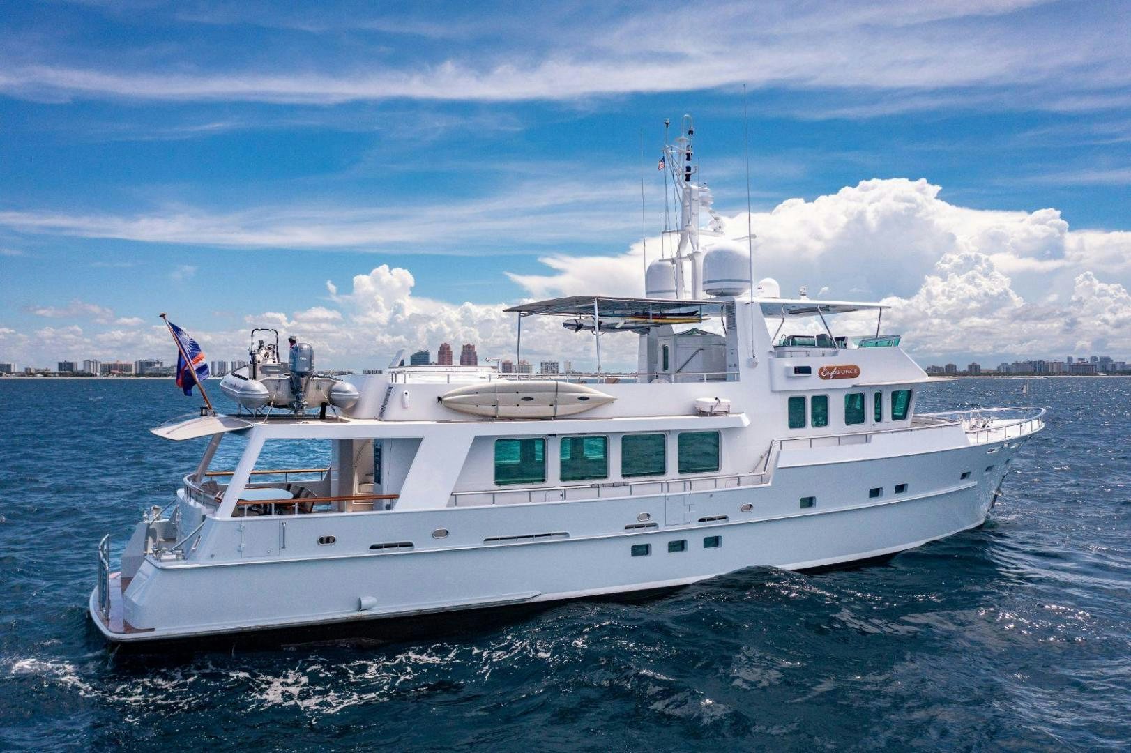 a large white boat in the water aboard COASTAL DRIFTER Yacht for Sale