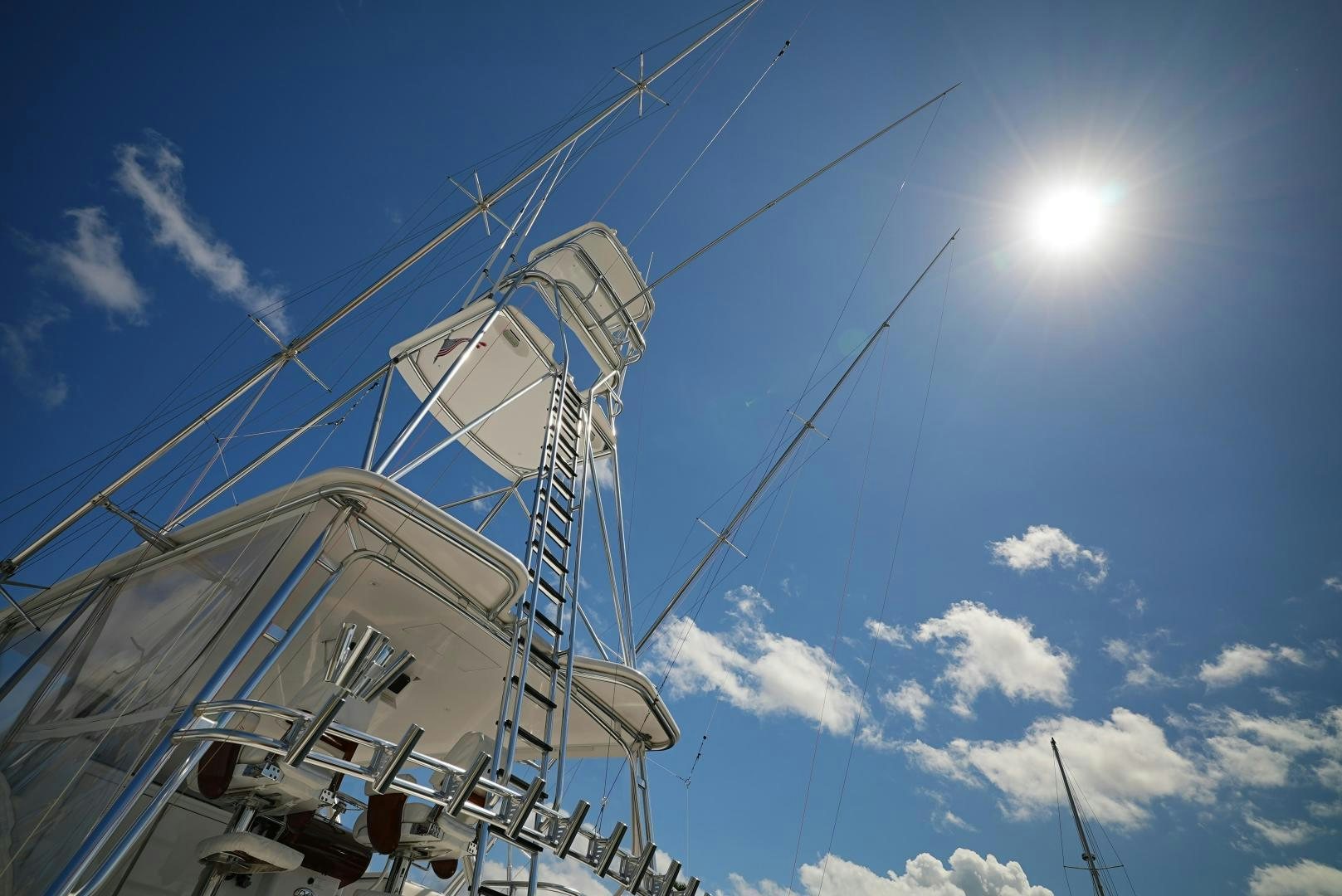 a large satellite dish aboard LYON FISH Yacht for Sale