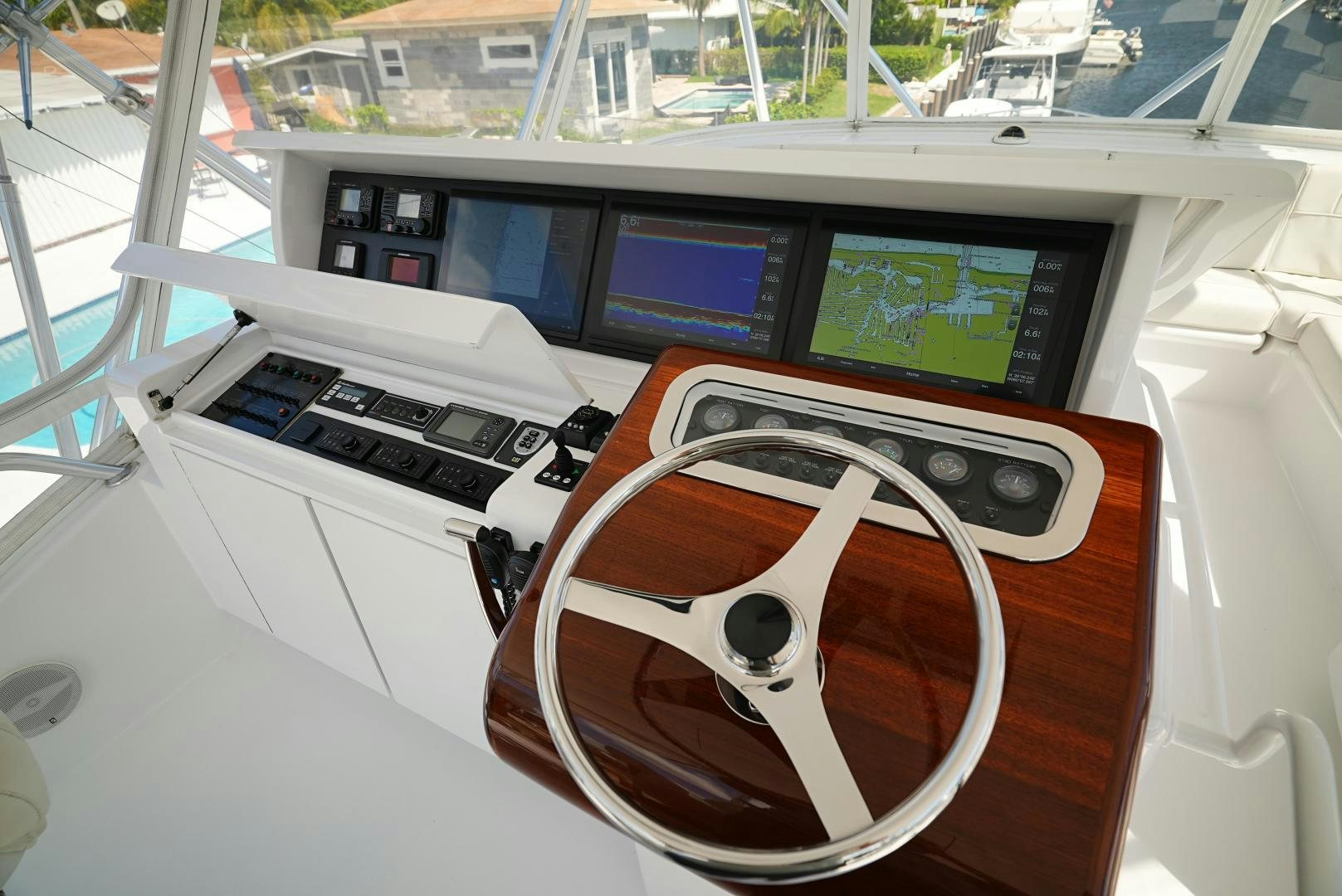 inside of a car aboard LYON FISH Yacht for Sale