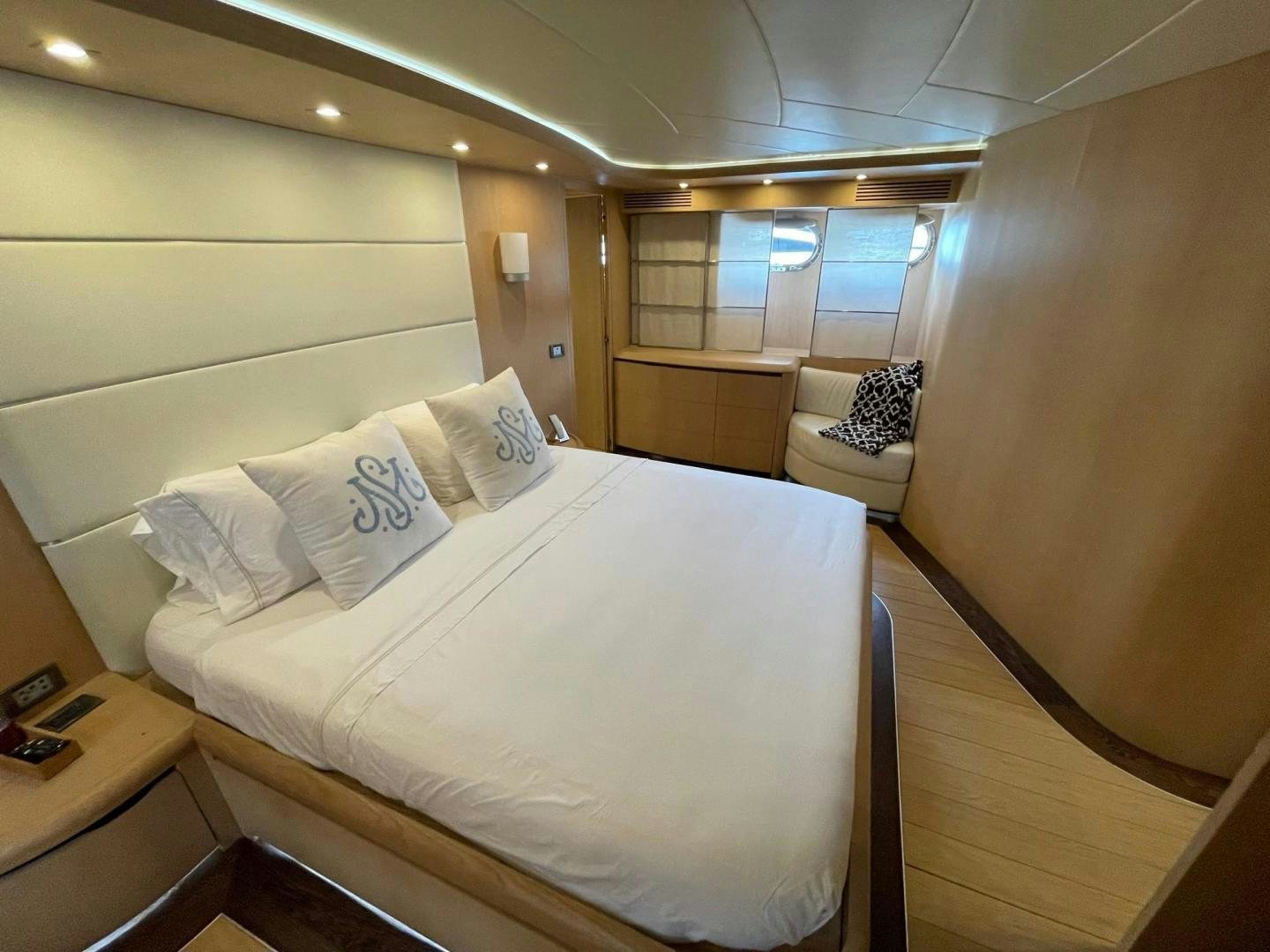 a bed in a room aboard SILVER MAMA Yacht for Sale