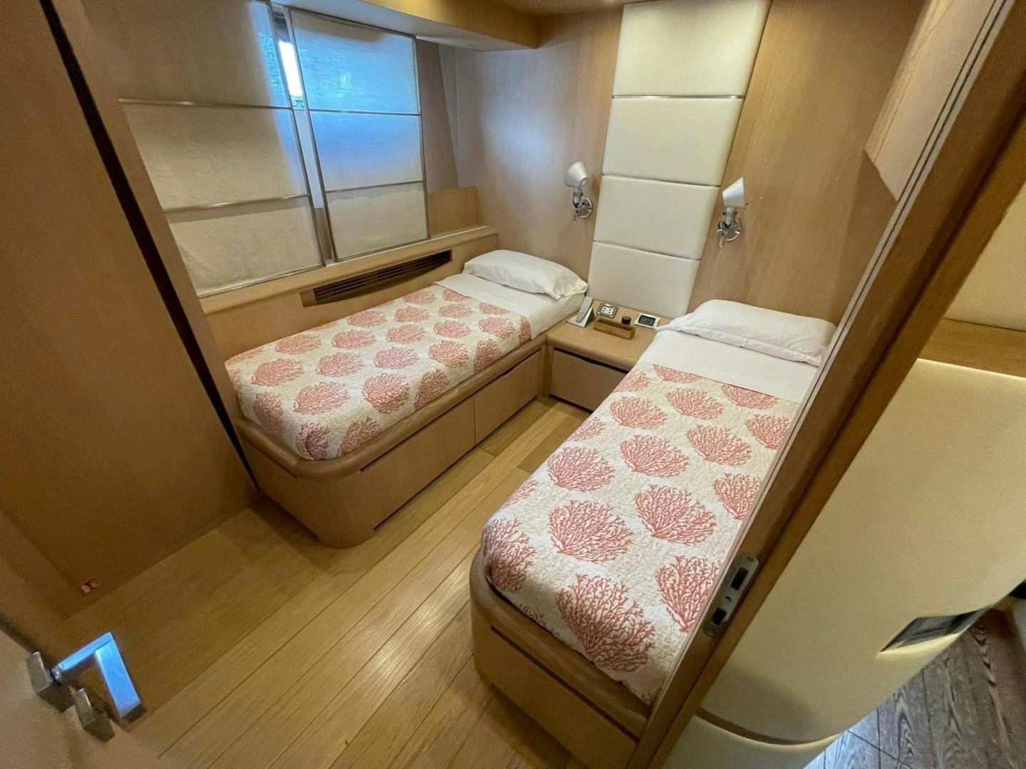 a room with two beds aboard SILVER MAMA Yacht for Sale
