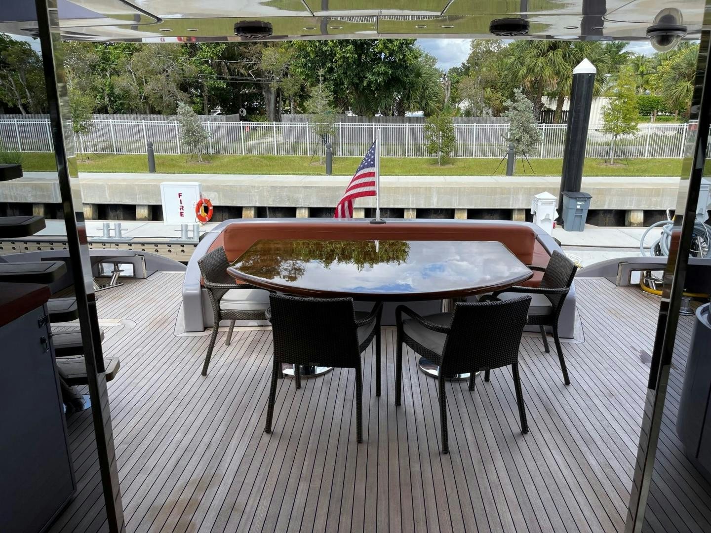 a table with a flag on it aboard SILVER MAMA Yacht for Sale