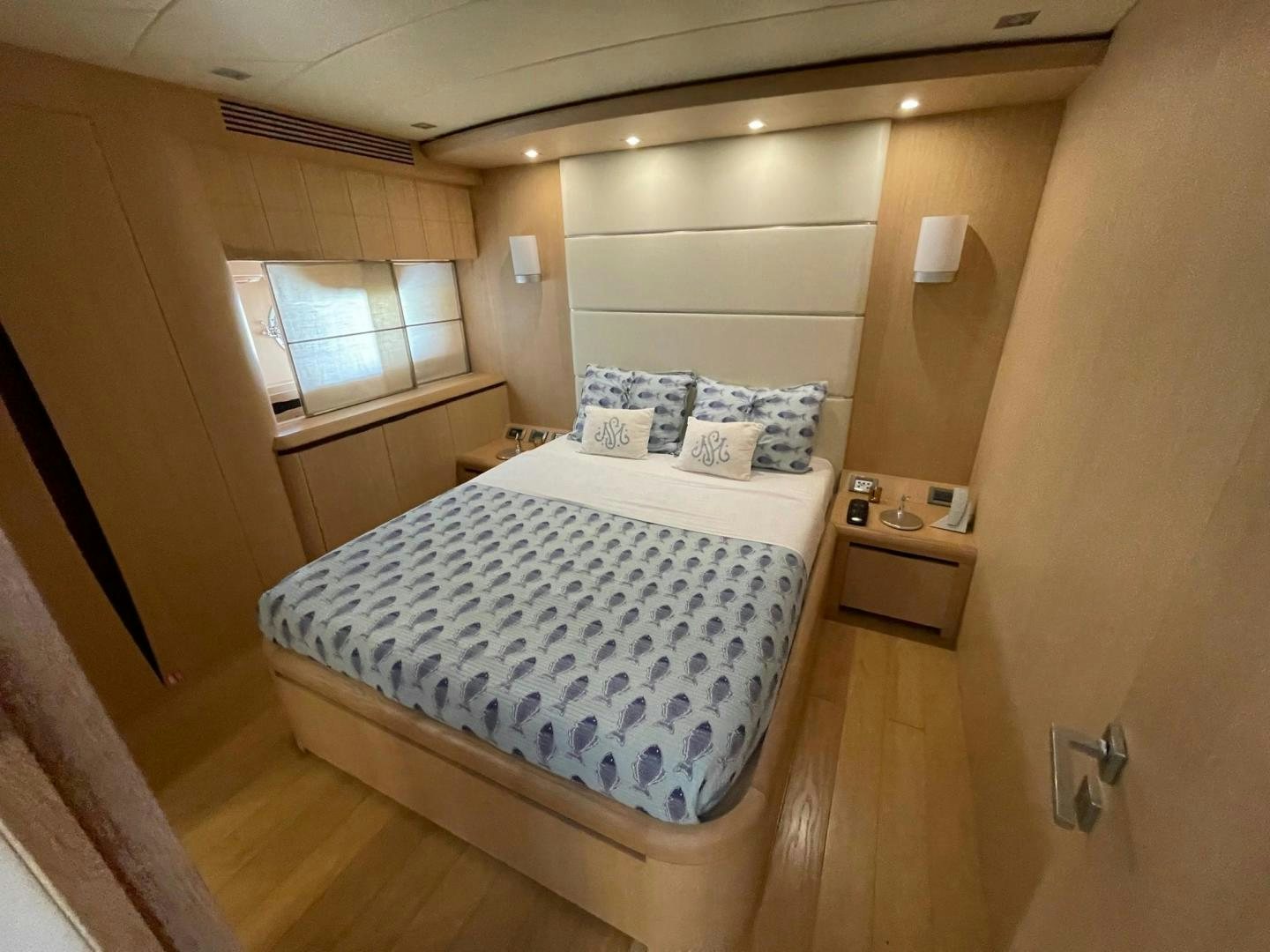 a bed in a room aboard SILVER MAMA Yacht for Sale