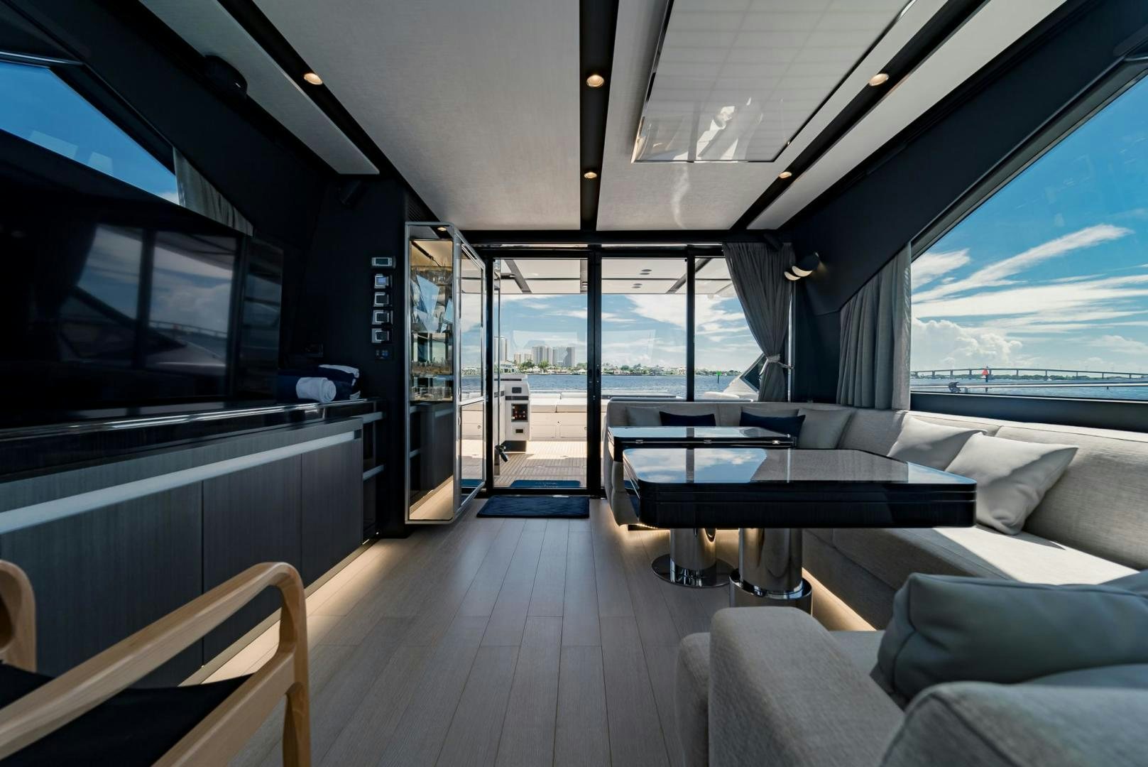 inside of a vehicle with a view of the ocean and the ocean aboard HOME SOUTH Yacht for Sale