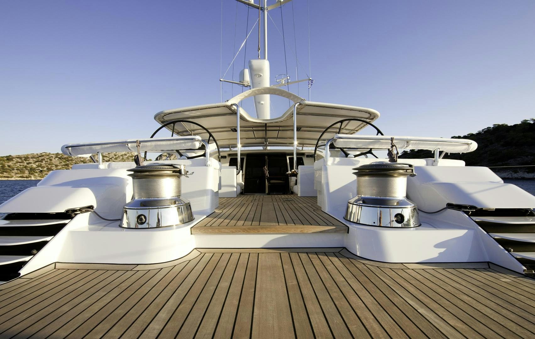 a group of metal pots on a boat aboard DESTINATION Yacht for Sale