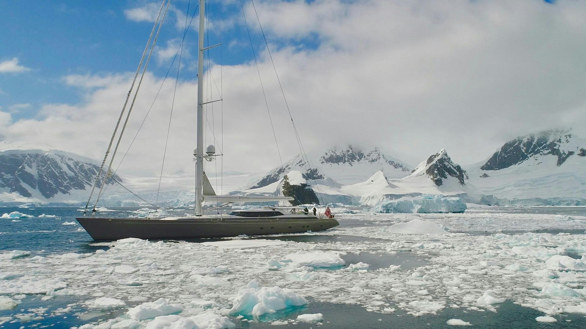 a boat on the snow aboard DESTINATION Yacht for Sale