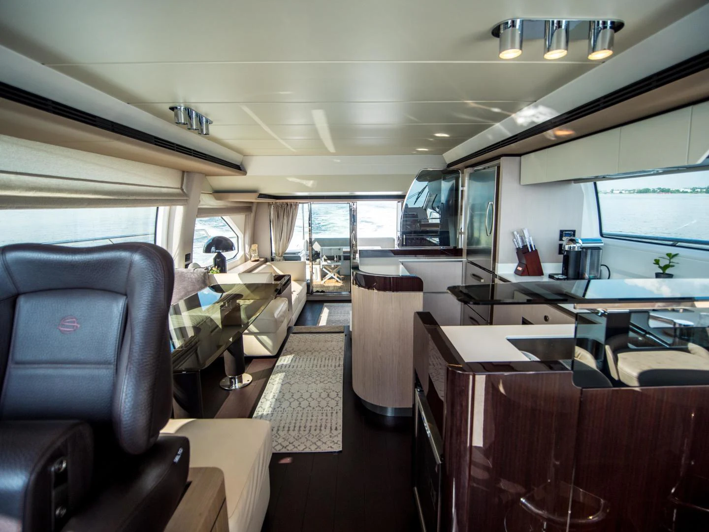 inside of a bus aboard EVADO Yacht for Sale