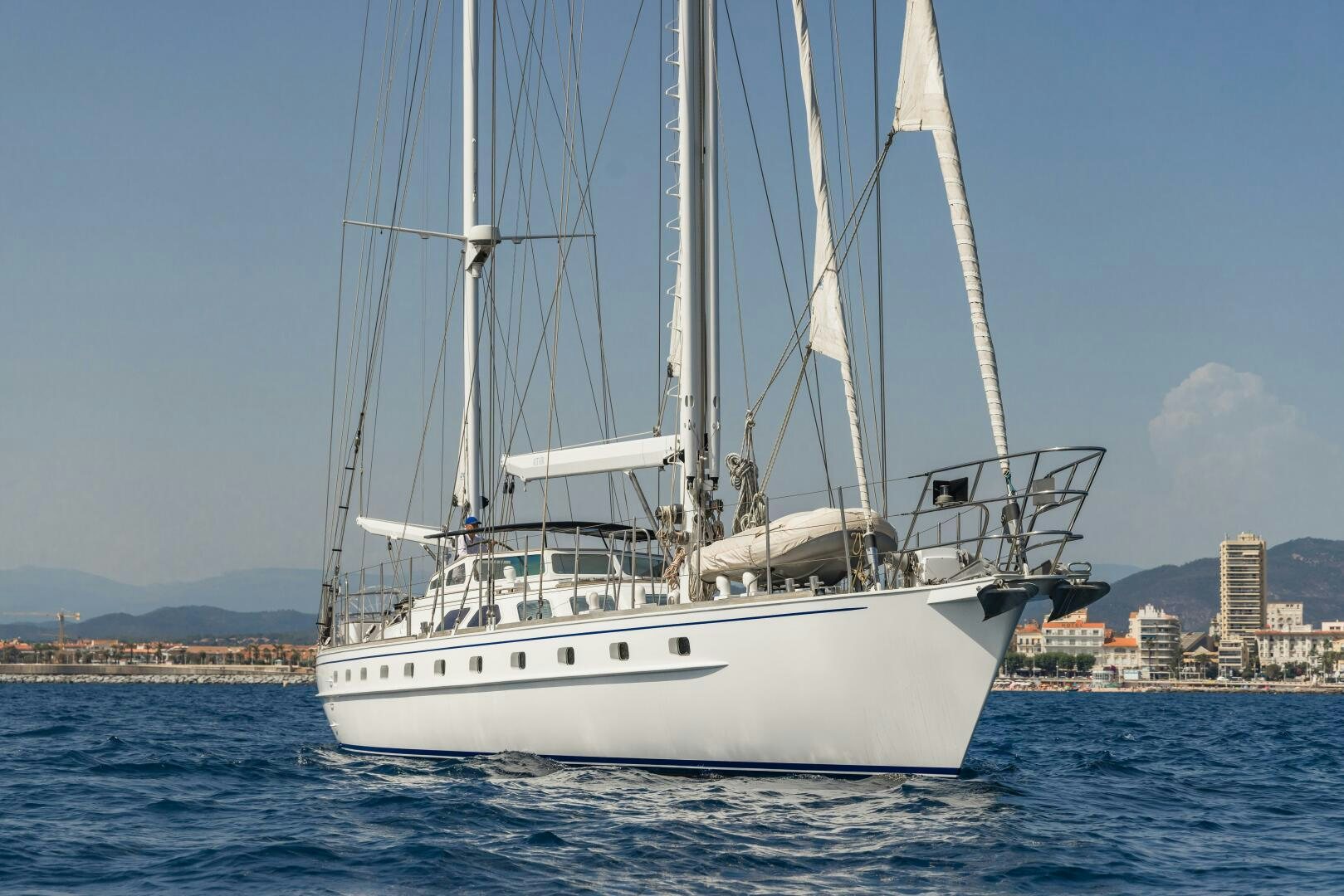 a white boat in the water aboard ALTAIR Yacht for Sale