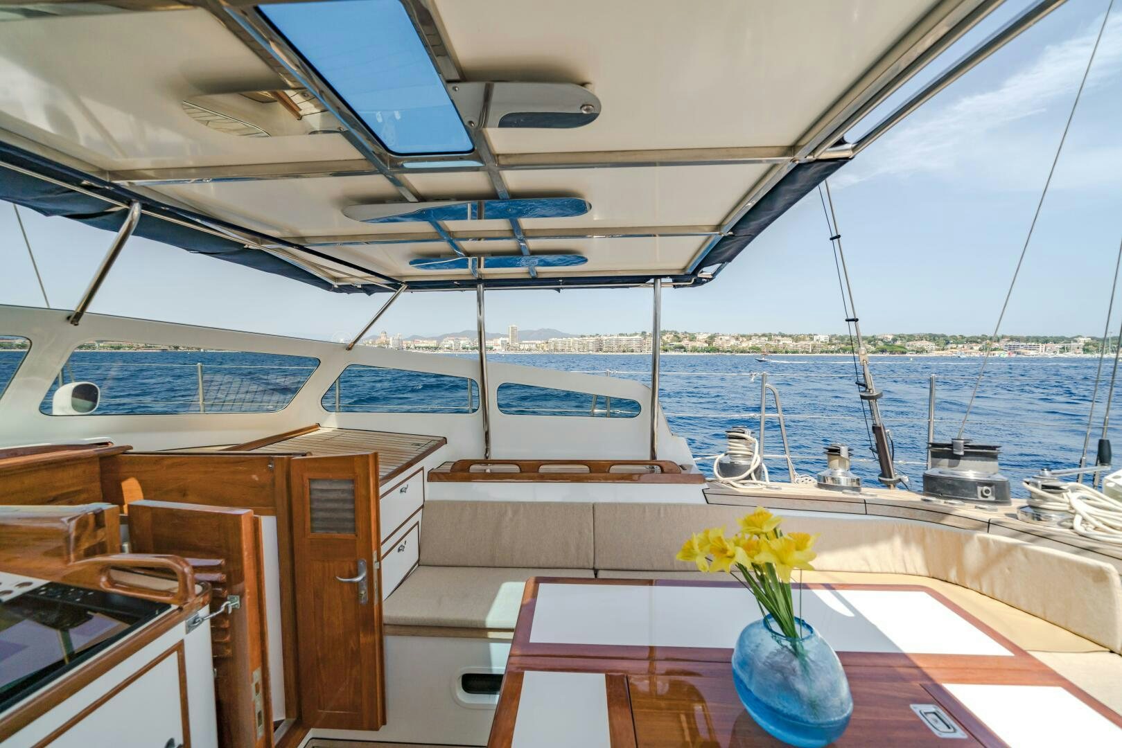 a boat with a vase of flowers aboard ALTAIR Yacht for Sale
