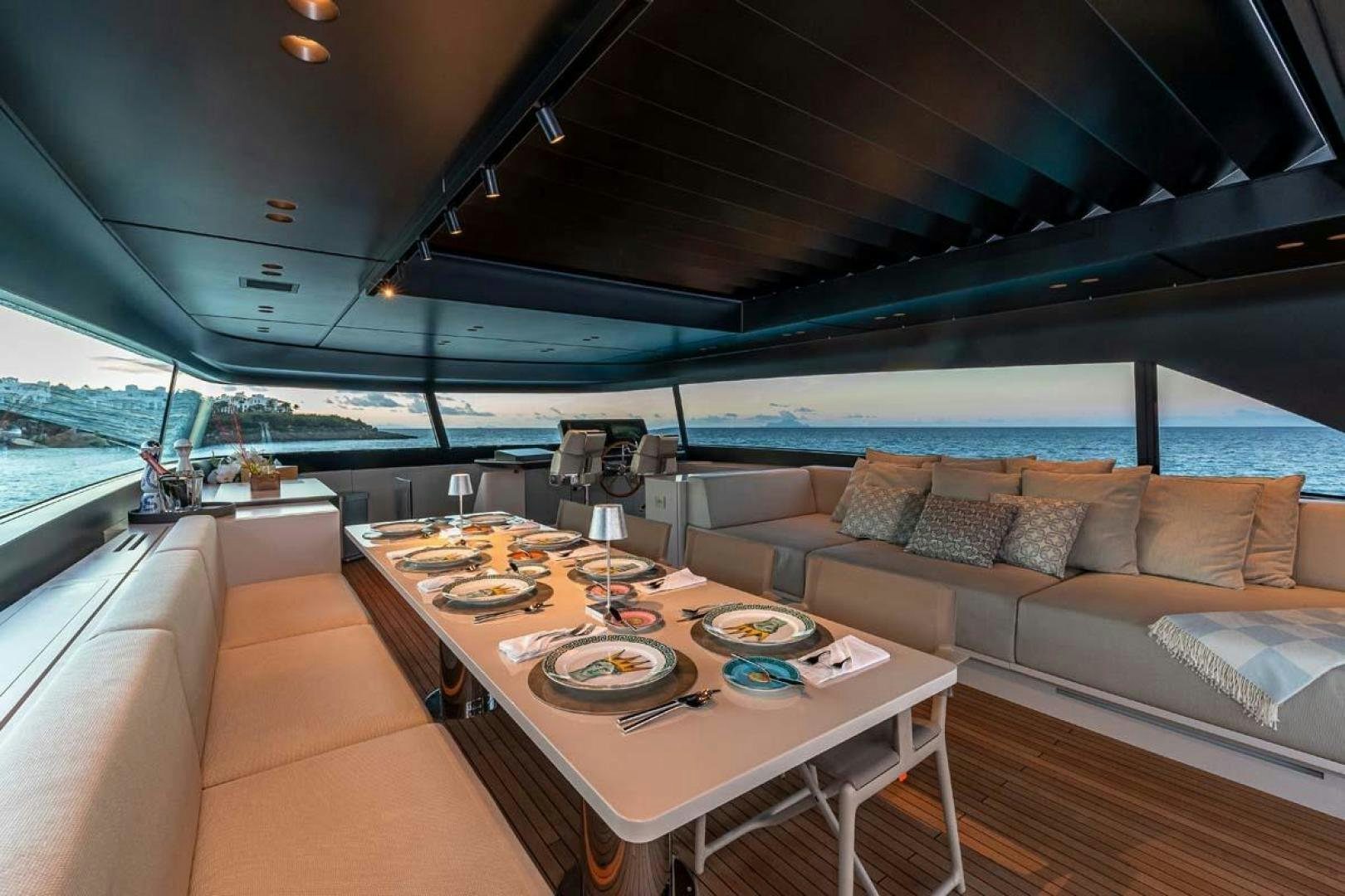 a boat with a table and chairs aboard ANOTHER ONE Yacht for Sale