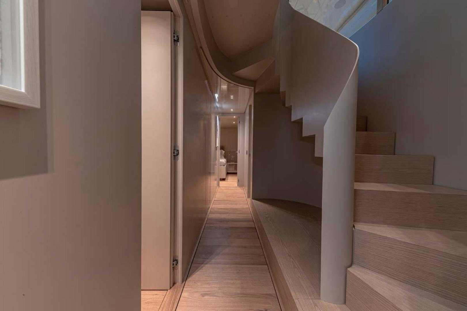 a hallway with white walls aboard ANOTHER ONE Yacht for Sale