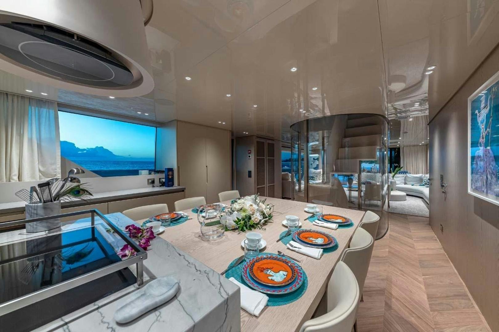 a large kitchen with a large screen aboard ANOTHER ONE Yacht for Sale