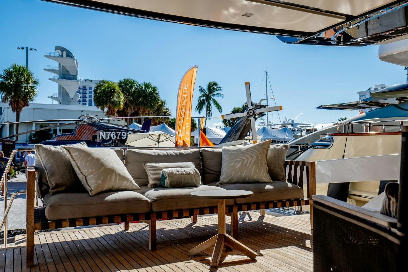 a couch on a deck aboard QUARANTENA Yacht for Sale