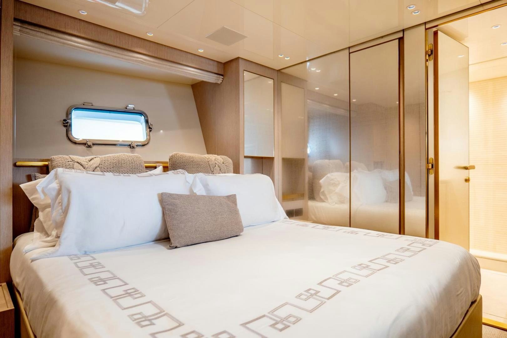 a bed with a white sheet aboard QUARANTENA Yacht for Sale