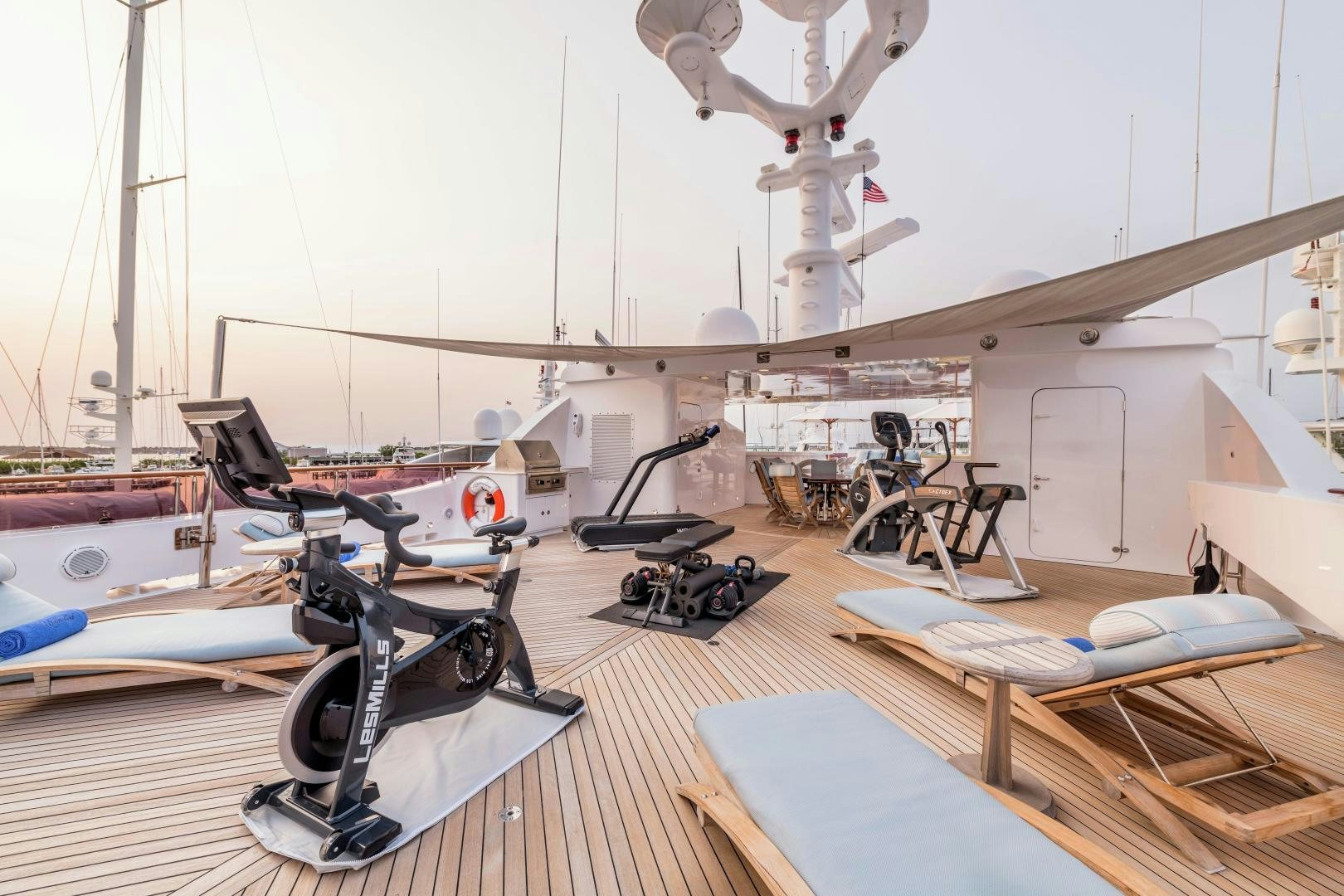a room with several machines aboard UNBRIDLED Yacht for Sale