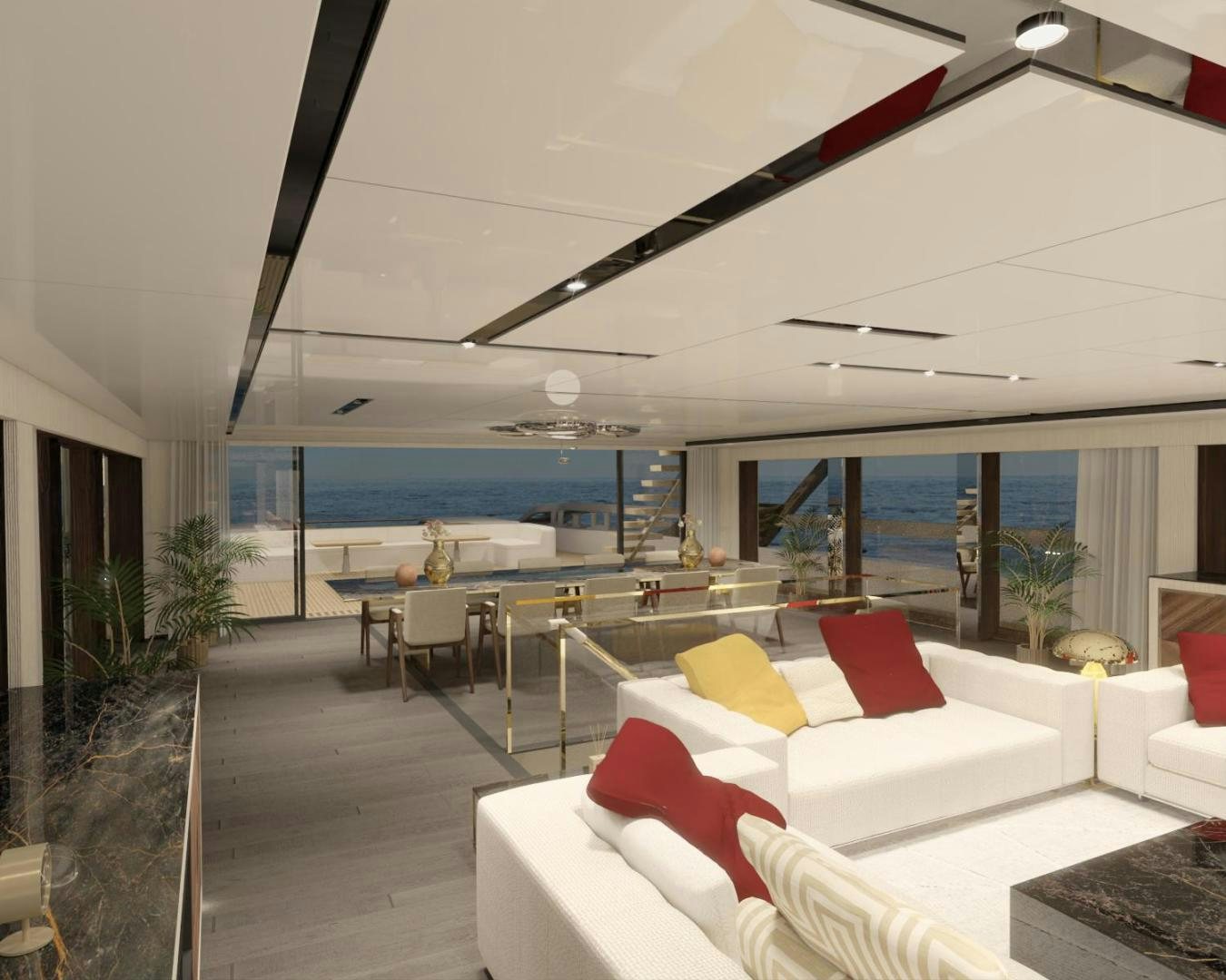 a room with a view of the ocean and the pool aboard WIDER 210 Yacht for Sale