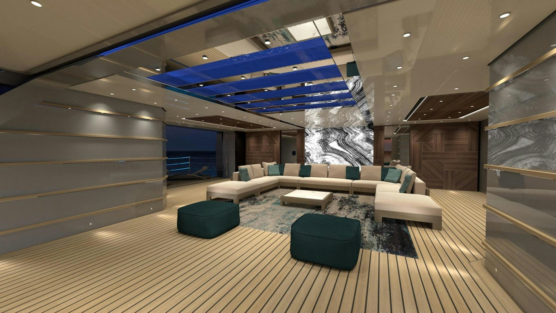 a room with a couch and a table aboard WIDER 210 Yacht for Sale