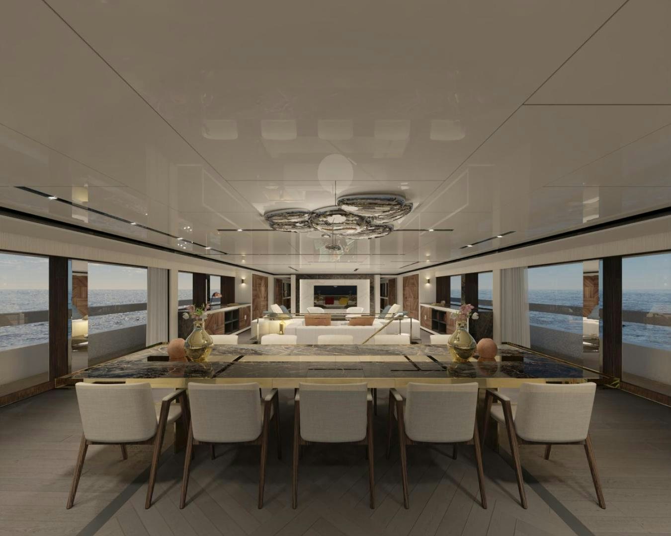a large kitchen with a table aboard WIDER 210 Yacht for Sale