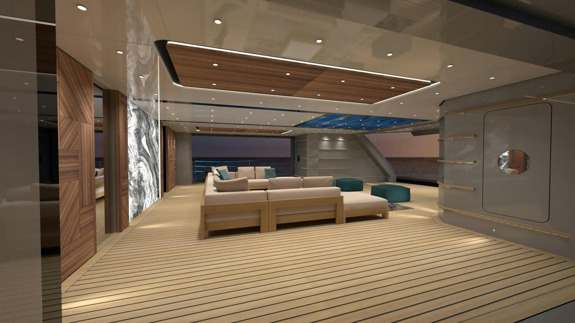 a room with a couch and a large mirror aboard WIDER 210 Yacht for Sale