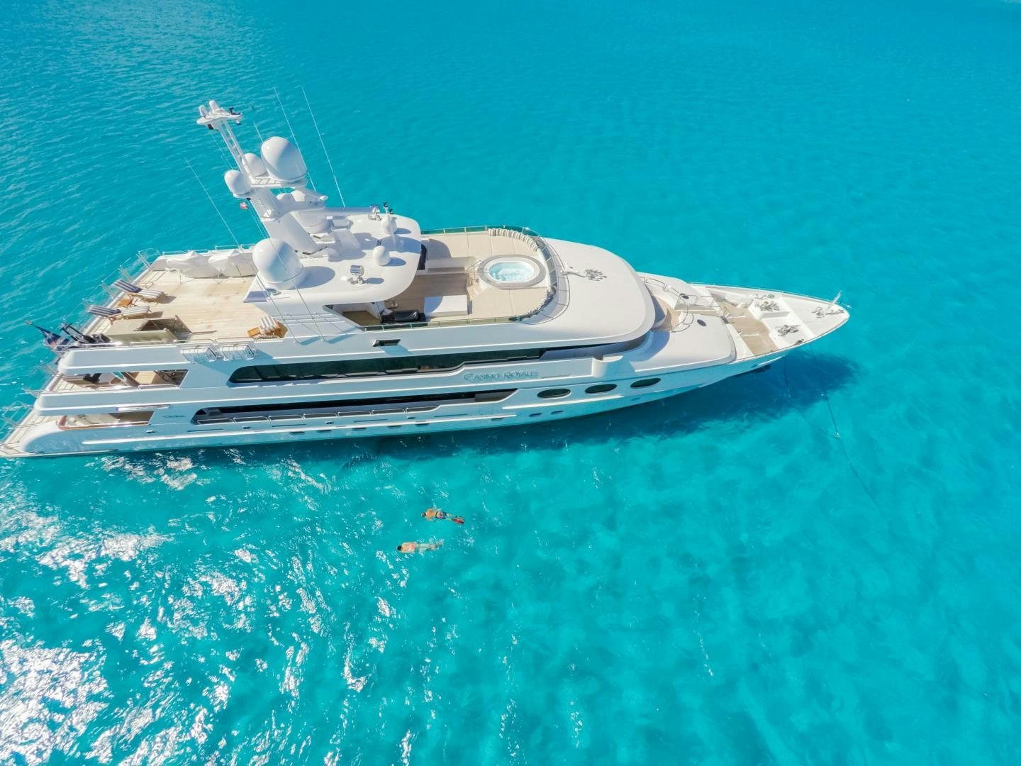 a space ship floating in the water aboard CASINO ROYALE Yacht for Sale